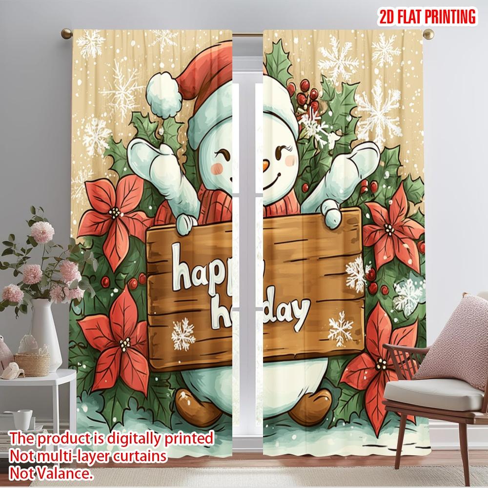 

2pcs,2D plane printing Light Filtering Curtains Cute Snowman Happy Holidays Sign (3) 100% Polyester (without rod) All Seasons 52.50×116.00 CM 2pcs