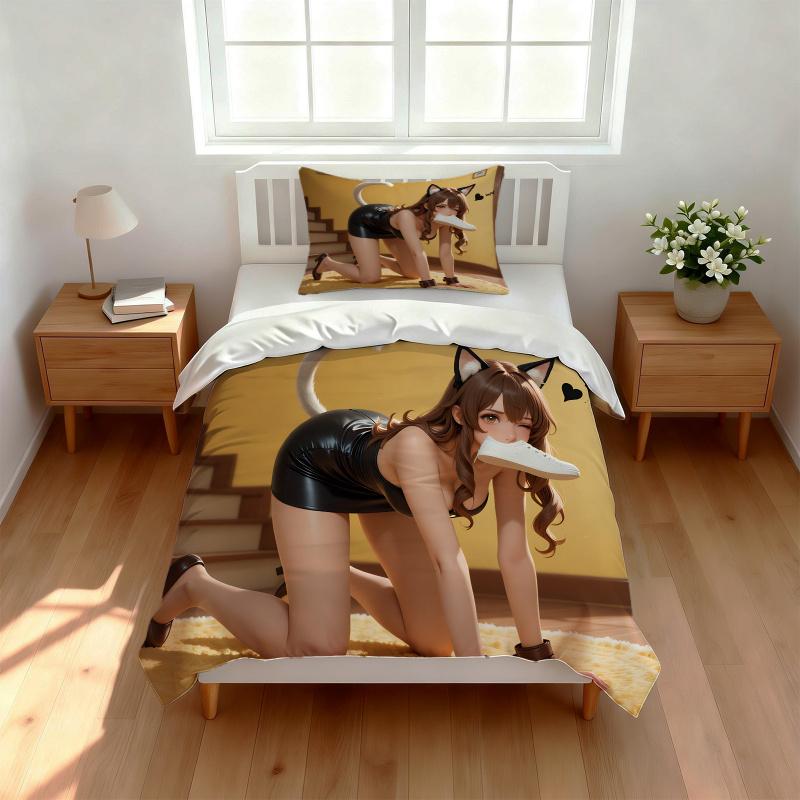 Euphoria Season 3Woof Woof Cat Girl Printed Duvet Cover Set Soft Bedding Set For Adults Bedroom Decor