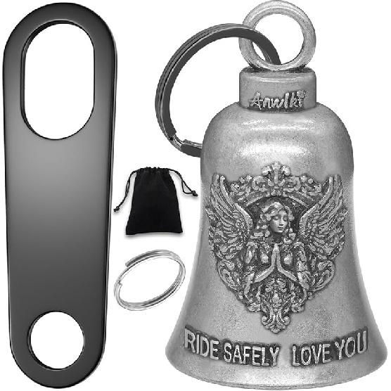 Biker Guardian Luck Riding Bell Motorcycle Gremlin Bells with 2 Key Chain Ring Accessories, Motorcycle Bell Hanger Guardian Angel
