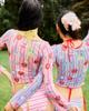Retro Striped Women's Bikini Set with Sunscreen Long Sleeve Cover-Up