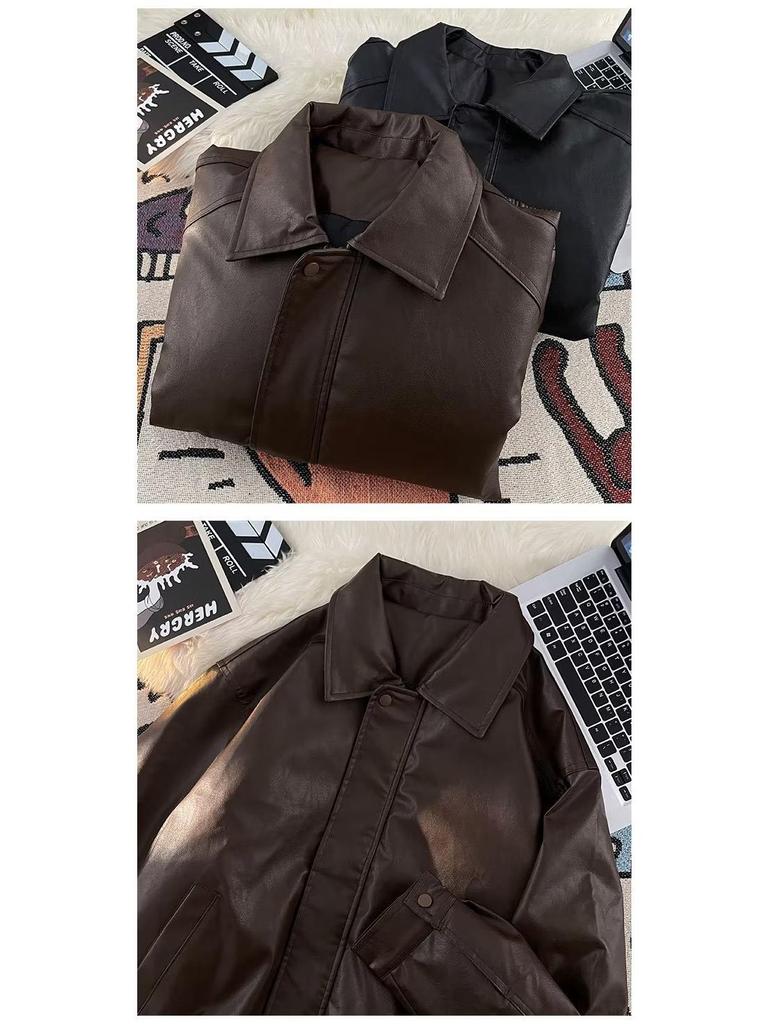 Unisex Retro PU Leather Motorcycle Jacket: Padded, Thick, Versatile & Stylish with Lapels