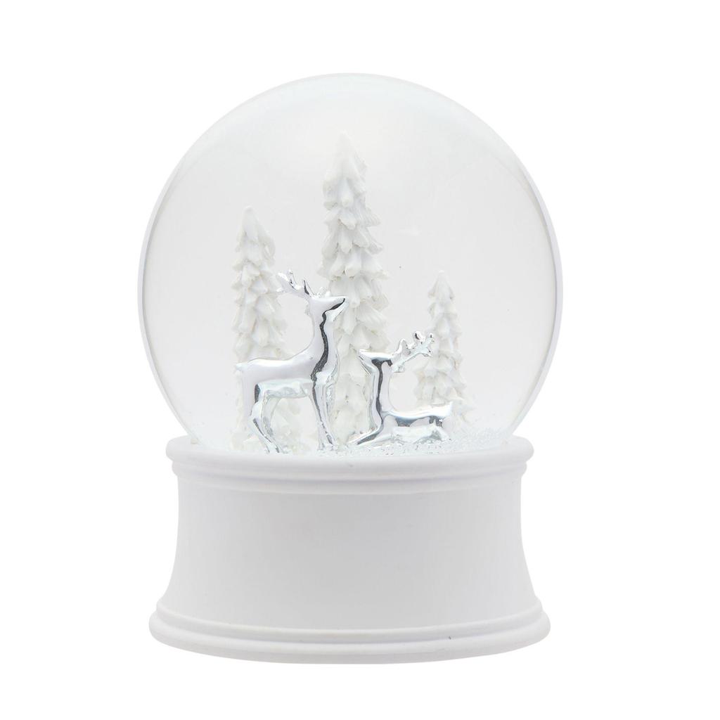 Musical Silver Reindeer Snowglobe - 16cms