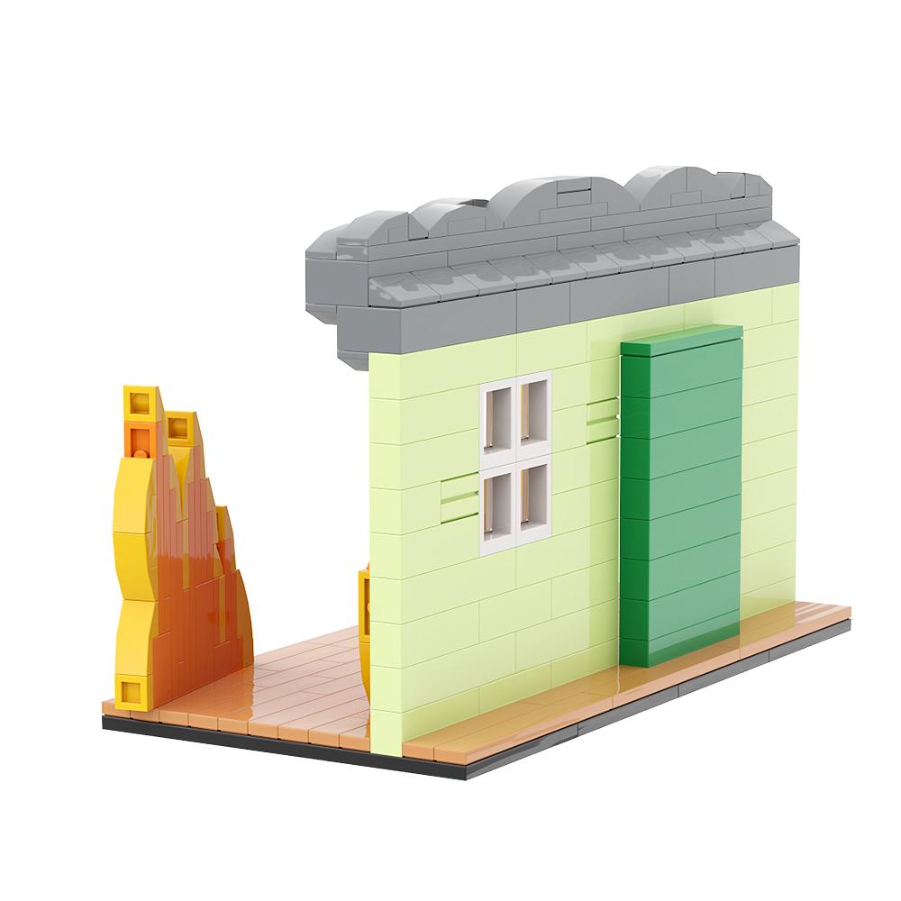 Gobricks MOC This Is Fine-Meme Vignette Bausteine Set Anime Cartoon Jagdhund Flammenstuhl Comic Tiere Kreativität Modellstein Geschenk