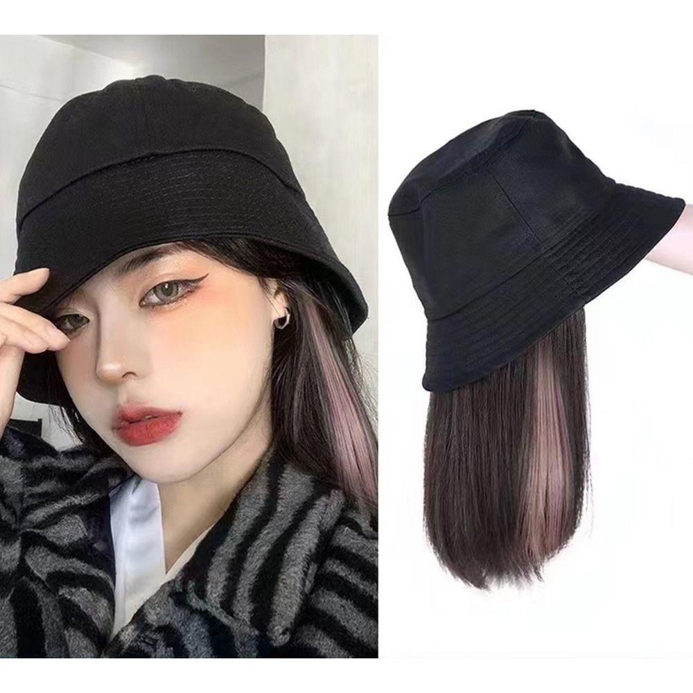 Fisherman's Cap Wig Female Inner Buckle Medium Length Straight Hair Wig Detachable Cap Wig Collarbone Wig