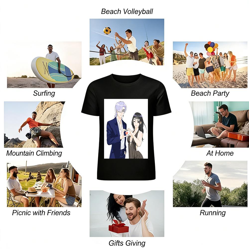 Couple Heart Gesture Print Matching Tops Fashion Sweet Cool Style For Dating Couple Wear Pure cotton T-shirt