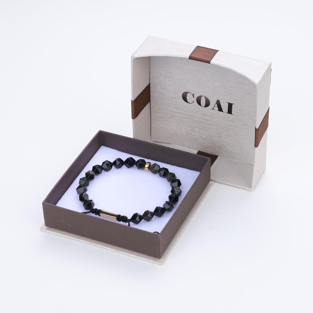 Koai 8mm Goldener Obsidian Wild Cut Kraftstein-Armband für Männer