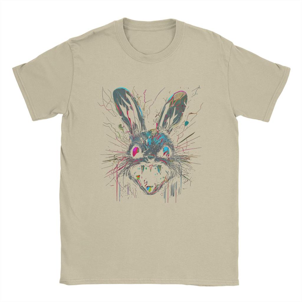 Crazy Rabbit T-Shirts Paint Horror Halloween Men Crew Neck Cotton T Shirts Weird Funny Short Sleeve Tee Plus Size