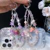 Artificial Rose Flower Phone Chain Epoxy Flower Pendant Phone Strap Crystal Beaded Chain Short Hanging Decoration Wholesale