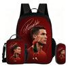 Ronaldo 3Pcs Set School Backpack Football Sport Backpack,Pencil Bags,with Lunch bag,Football Star Bookbag Knapsack