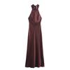 Fashion Style 2024 Fall and Winter New Women's Clothing Hanging Collar Silk Satin Texture Sleeveless Dress 8739331