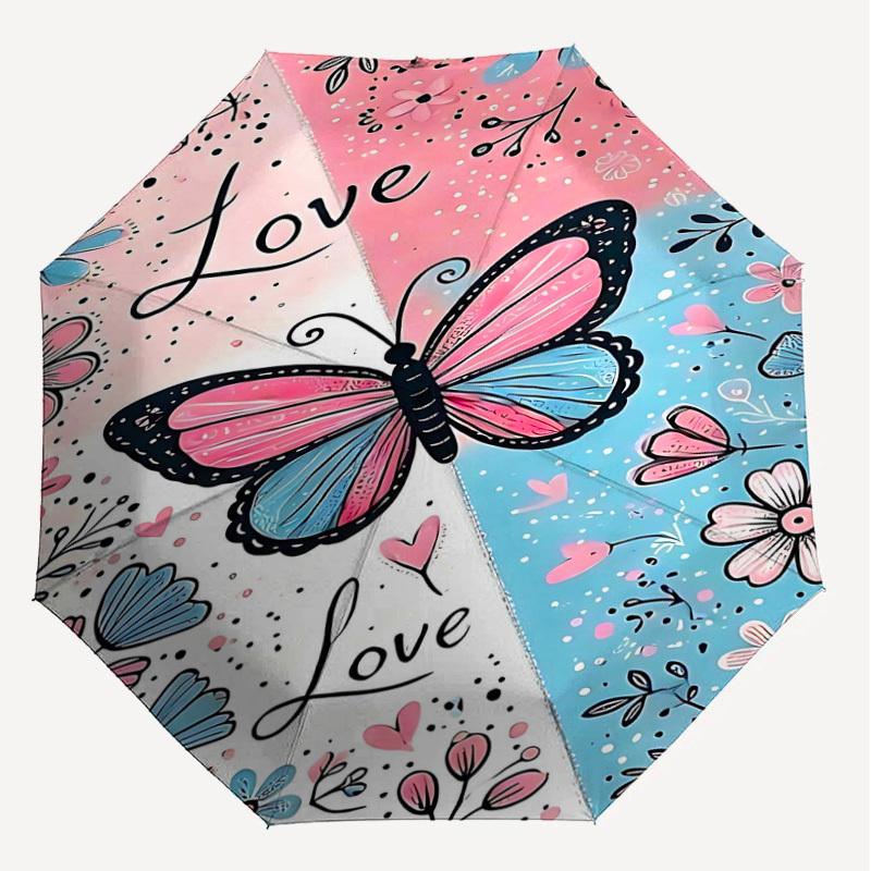 1pc Butterfly Love Automatic Open/Close Umbrella Compact Folding Umbrella with 8-Rib Shaft for Women/Men, Elegant Birthday1265S
