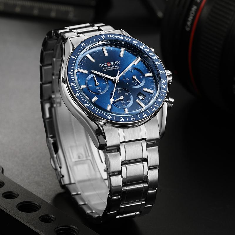 Men's Watches Luxury Round Quartz Wristwatch Waterproof Chronograph Watch for Men Auto Date Clock