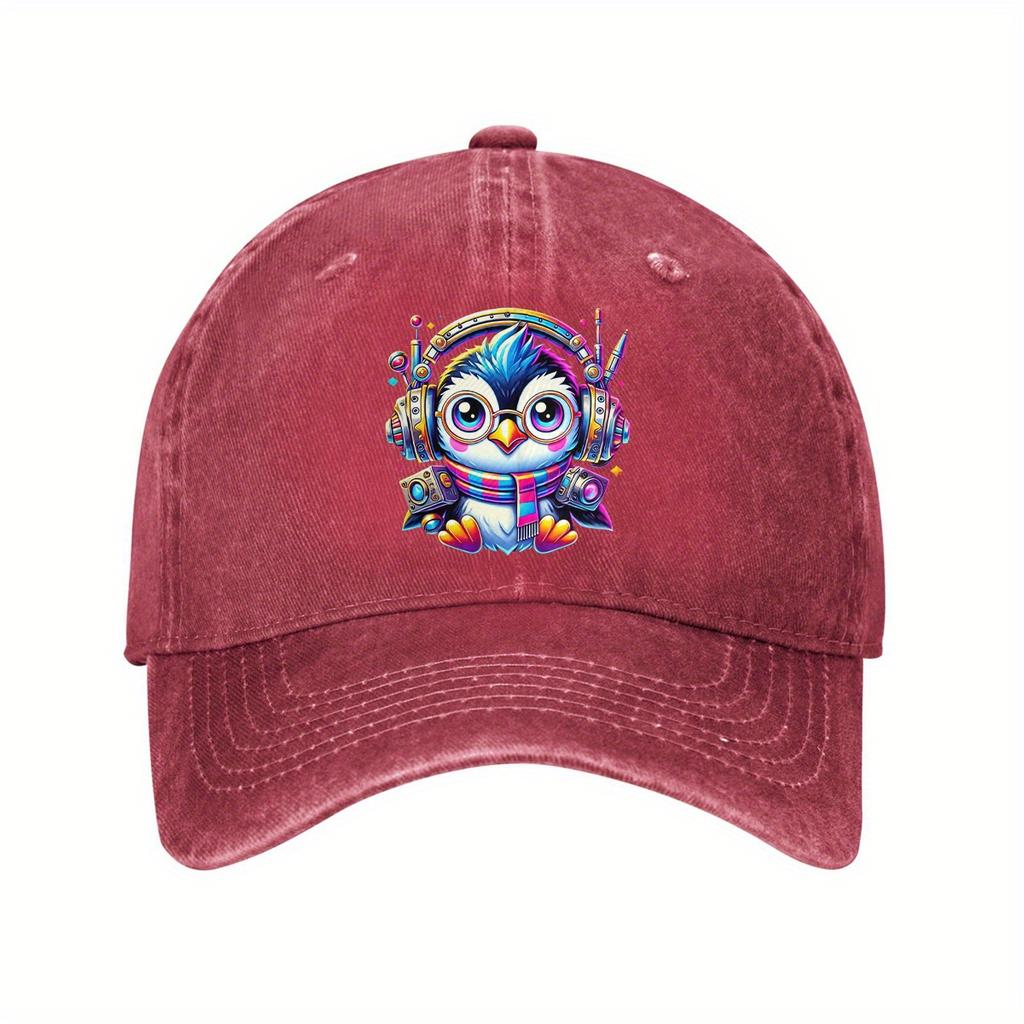 Cute Penguin Music Lover Baseball Cap Adjustable Washed Cotton Casual Hat for Adults