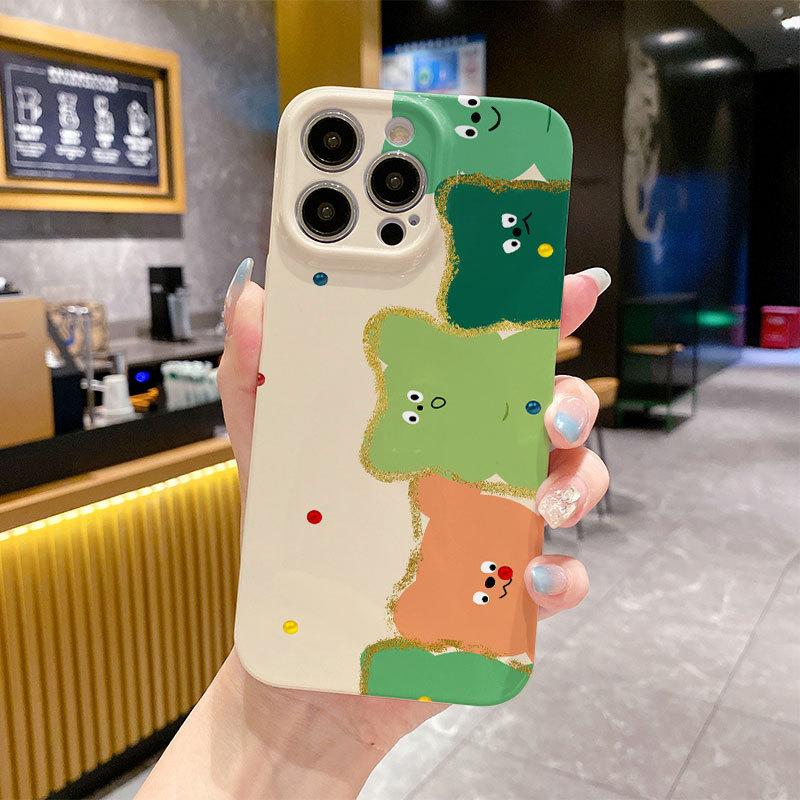 

For Apple 15 Mobile Phone Case Blue Light Rhinestone Five Fresh Bears Summer Green for IPhone14promax Female Model For iPhone 17PROMAX
