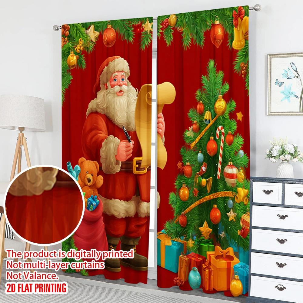 2pcs 2D flat printing Christmas Party Curtains Christmas Santa Claus Gift Tree Digital Printed Polyester Drapes Party & Holiday
