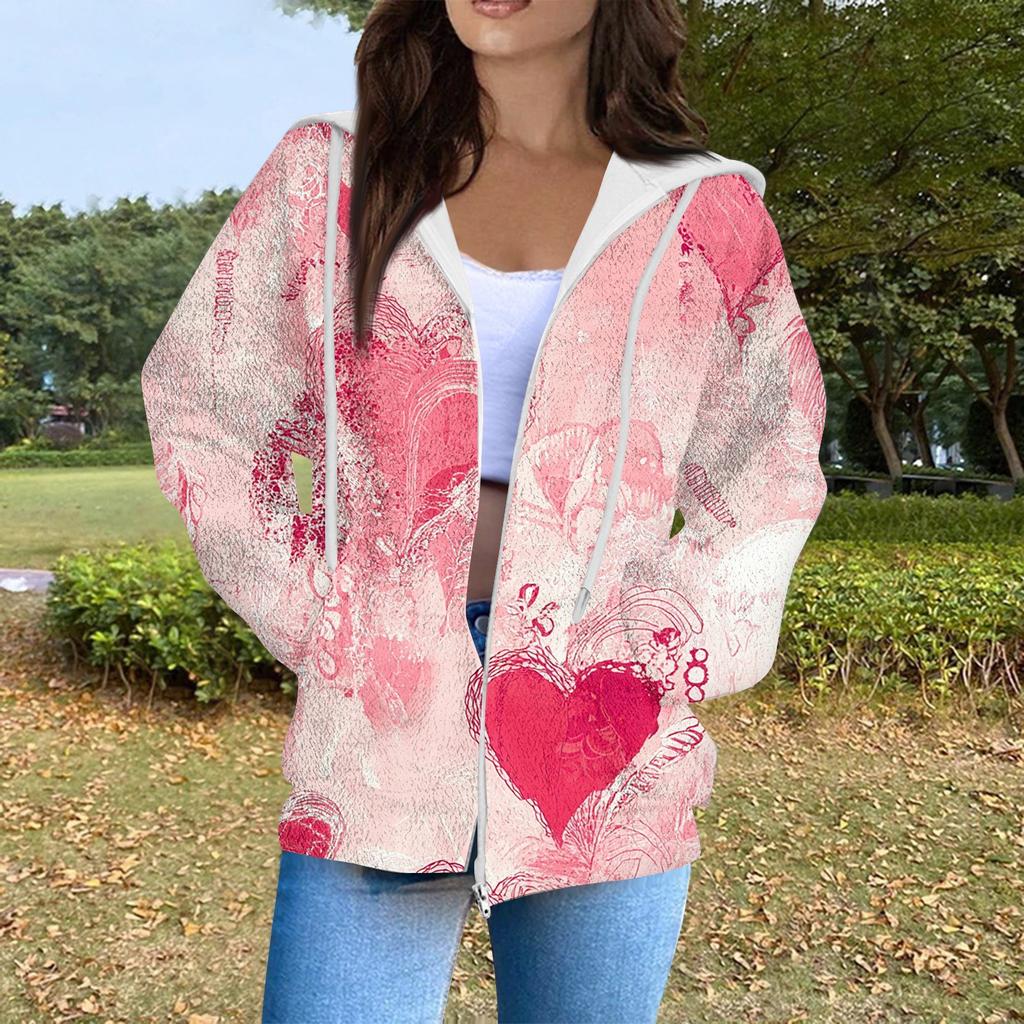 Damemote Uformelt langermet Valentinsdagstrykk med lomme med glidelås cardiganjakke