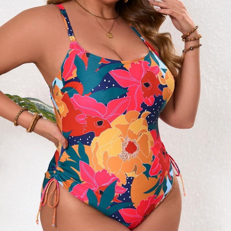 Plus Size Womens One Piece Swimsuit With Digital Print Supportive Padding Modest Coverage Swimming Beach