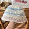 Women S Striped Knitted Bucket Hat Winter Warm Plush Ear Protection Hat