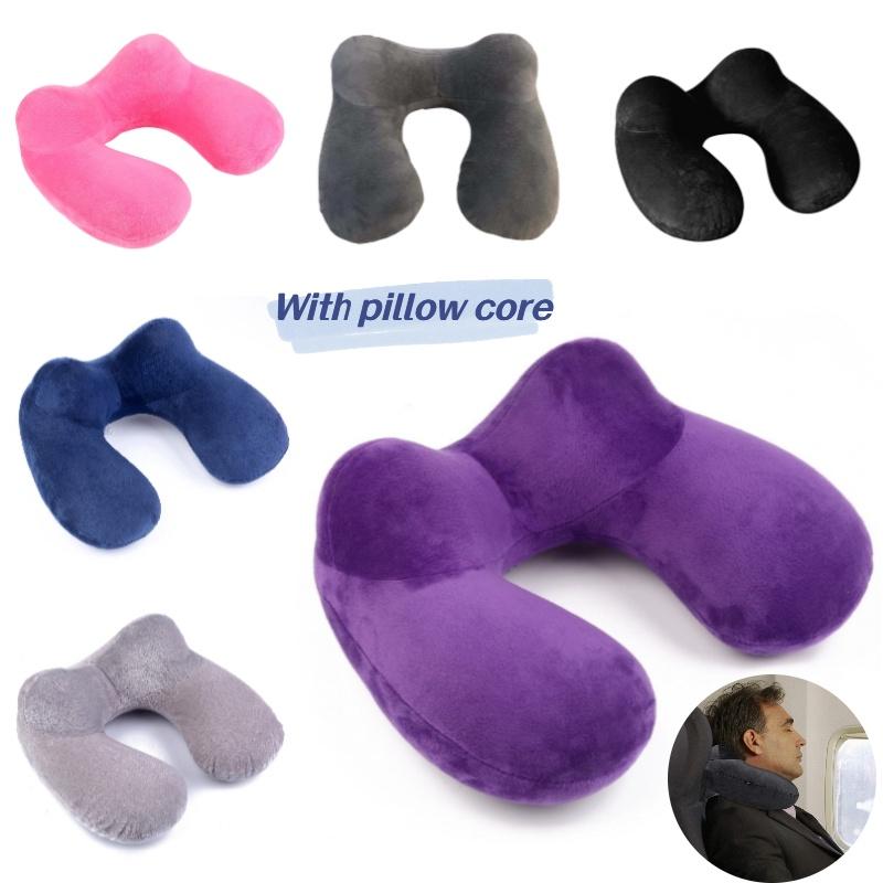U-shaped Inflatable Neck Pillow Set For Travel With Camel Hump Design Soft And Comfortable