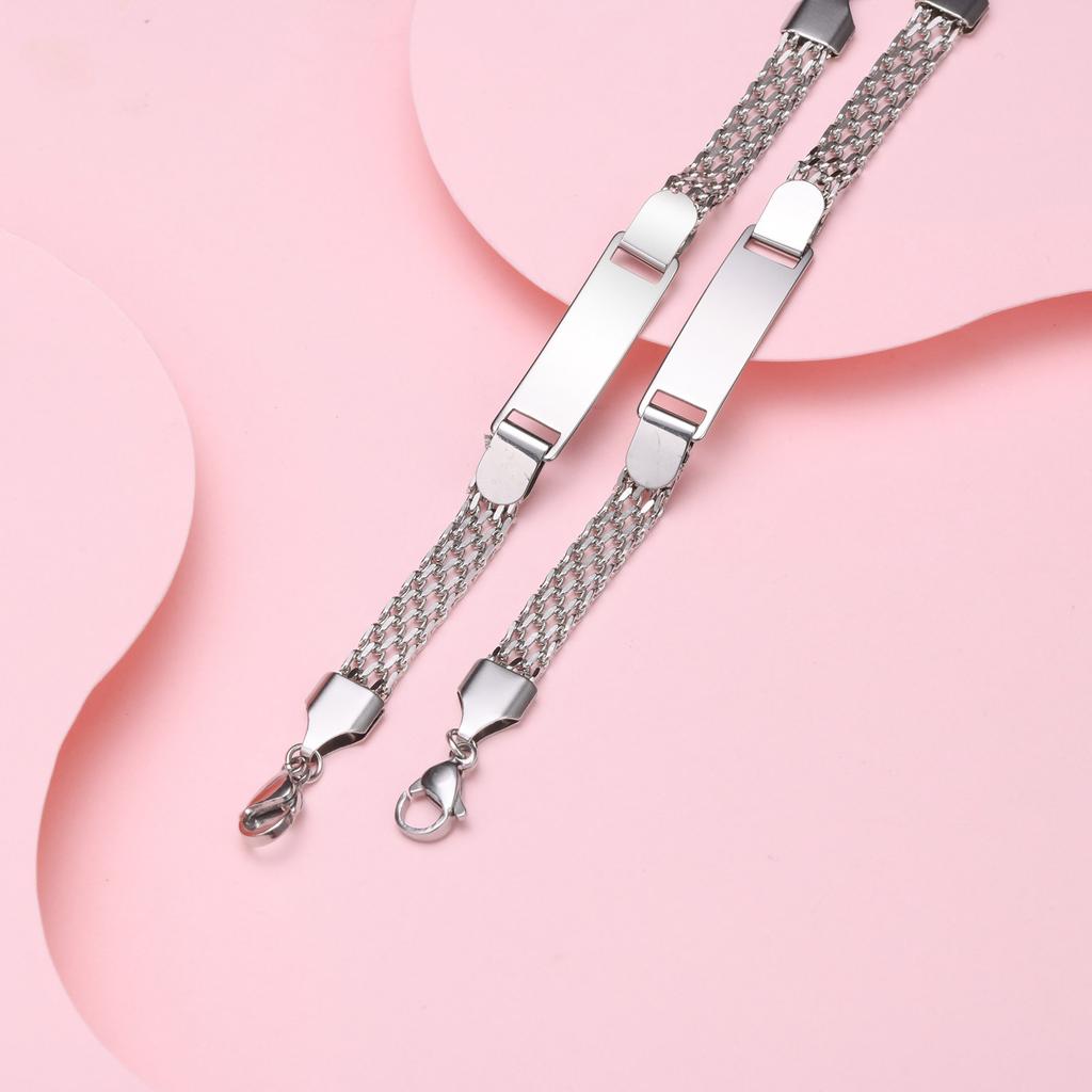 Bracelet Personnalisé à Graver Nom DIY Couleur Argent Acier Inoxydable Chaîne de Main Épaisse Design Personnalisé Bijoux Cadeau