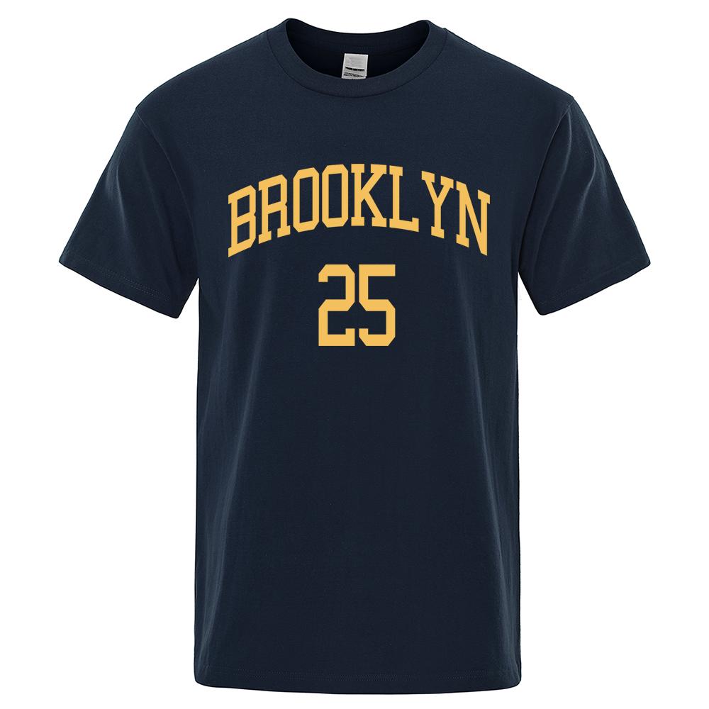 Brooklyn 25 City Yellow Letter Luxury T Shirts Men Casual Breathable Tshirts Shirts Oversized Cotton Short Sleeve