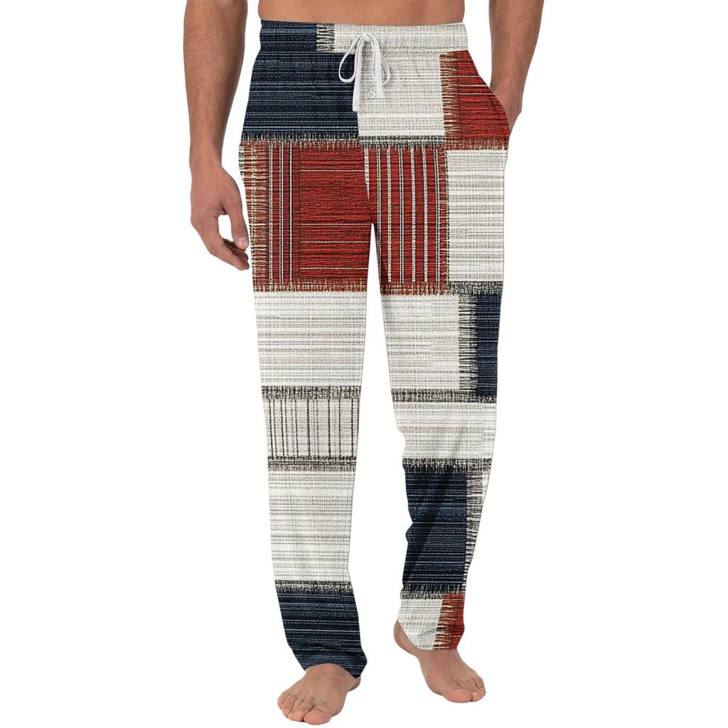 Herren Freizeit Pyjamahose mit Taschen | Einfarbig Gestreift Kariert Bedruckt Lockerer Schnitt Elastischer Bund für Zuhause