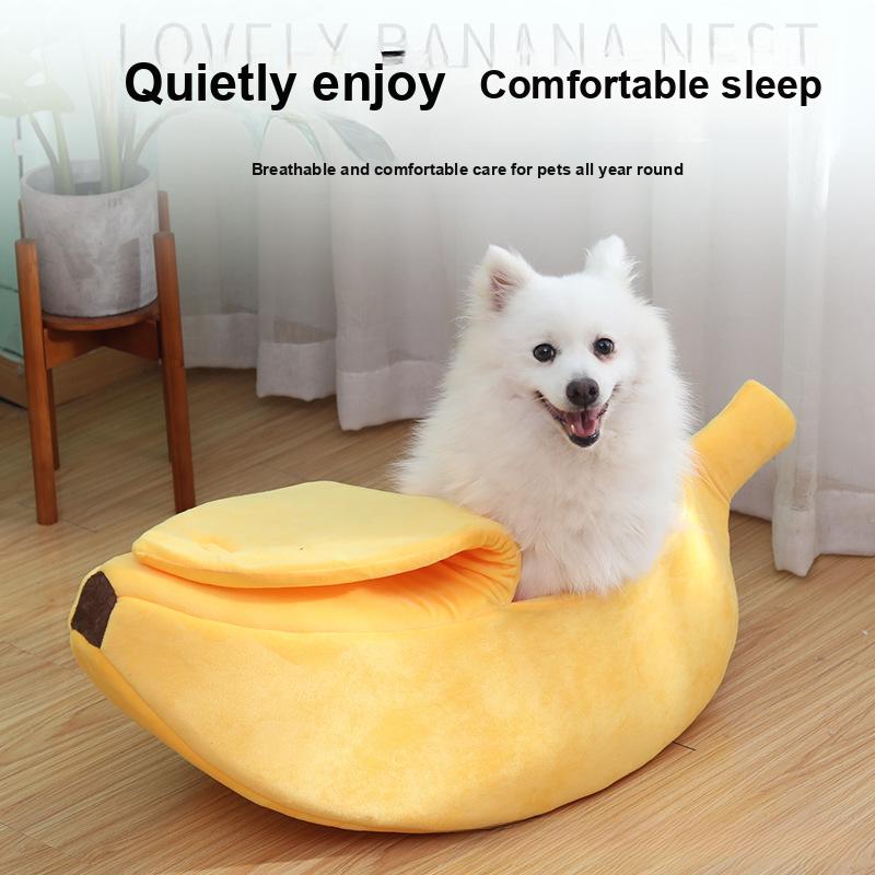 Winter Pet Banana Shape Warm Cat Bed Dog House Semi-Enclosed Pet House Hamster Bed Sleeping Mat