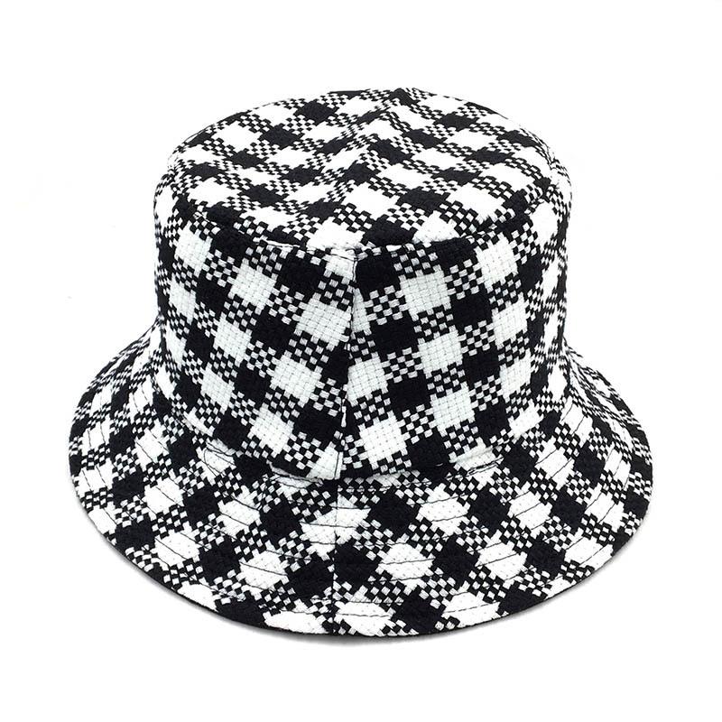 European and American ins plaid element hat four seasons outdoor double-sided bucket hat hot-selling basin hat women