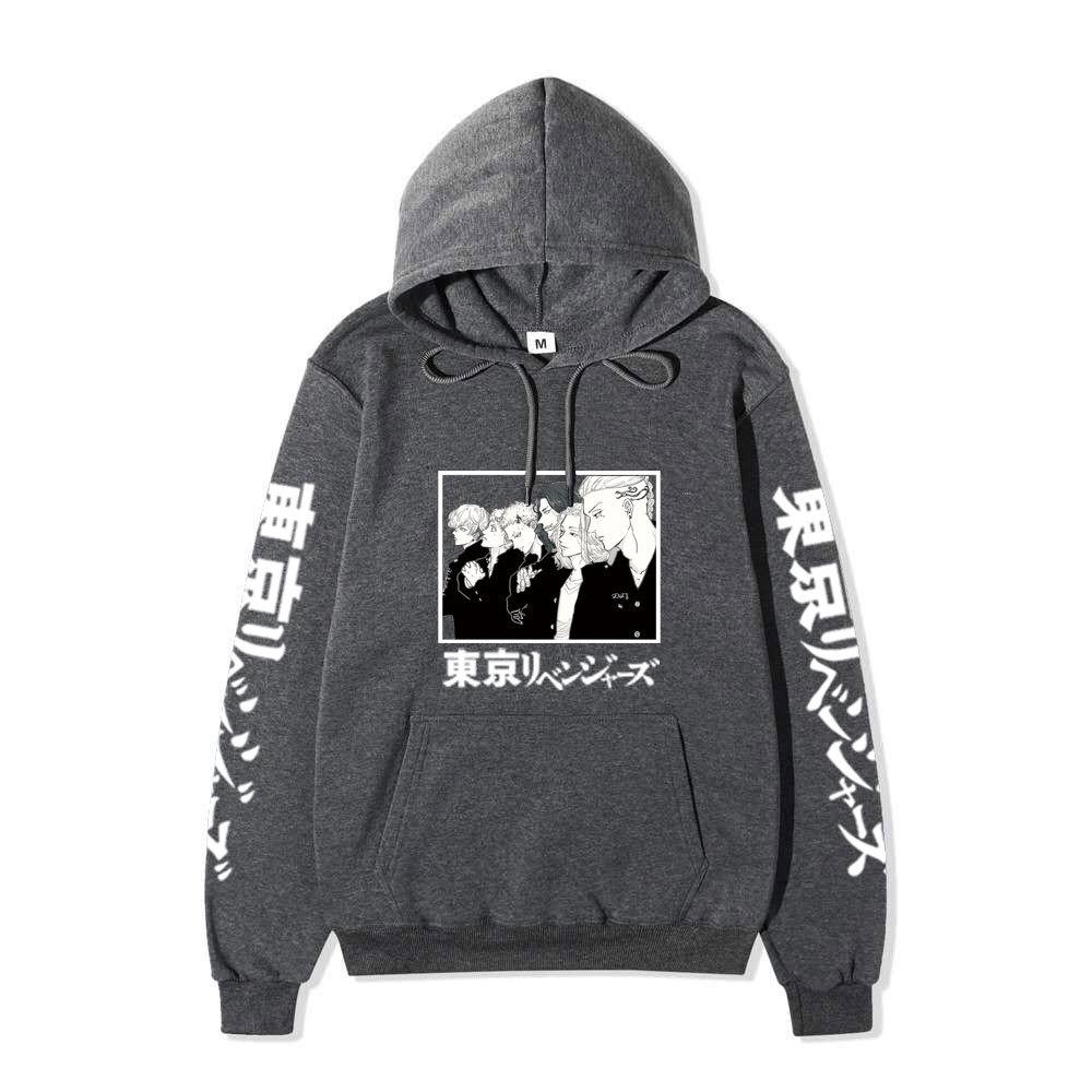 Black Warm Fleece Hooded Sweatshirt Tokyo Revengers Team Comic Print Unisex Autumn Winter Casual Daily Long Sleeve Pullover