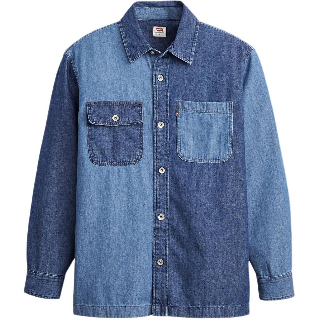 Levis Simple Comfortable Versatile Casual Workwear Loose Denim Long Sleeve Shirt Men Shirts Blue A8644-0000