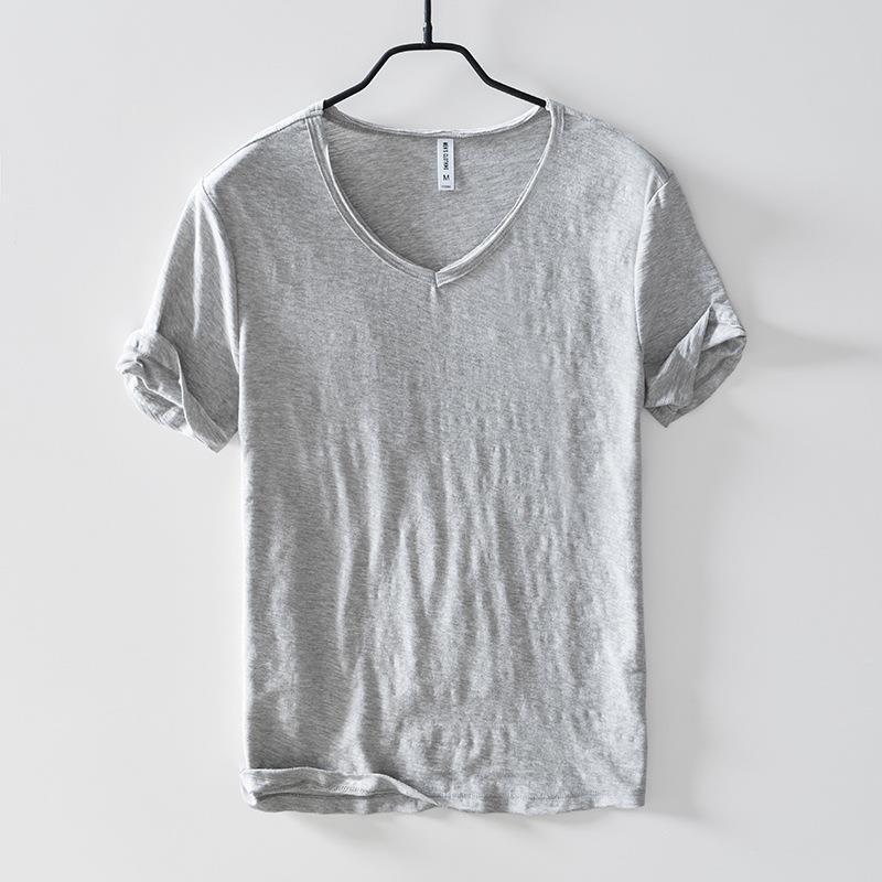 Neue Slim Fit Slub Baumwolle Reine Farbe V Kragen Kurzarm Tops Tees Männer T-Shirt Multi-farbe Mann T-Shirts fitness