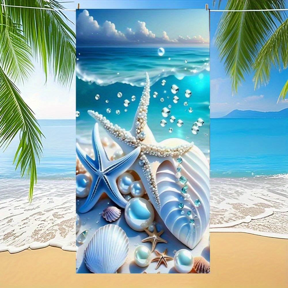 Beach Theme Beach Towel Starfish Shell Printing Microfiber Quick Drying Absorbent Large Bath Towel