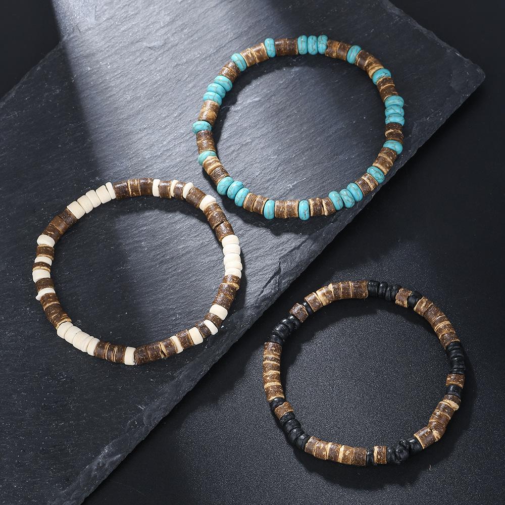 Simple Retro Wooden Bead Men Bracelet Bohemian Blue Coconut Bracelet Jewelry Fashion Party Accessories Gift