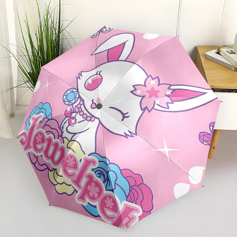 

1pc Jewelpet Automatic Folding Umbrella with Cherry Blossom Design - Portable 3-Fold Iron Frame Outdoor Umbrella for Festive Gifts, Travel, Daily Use,