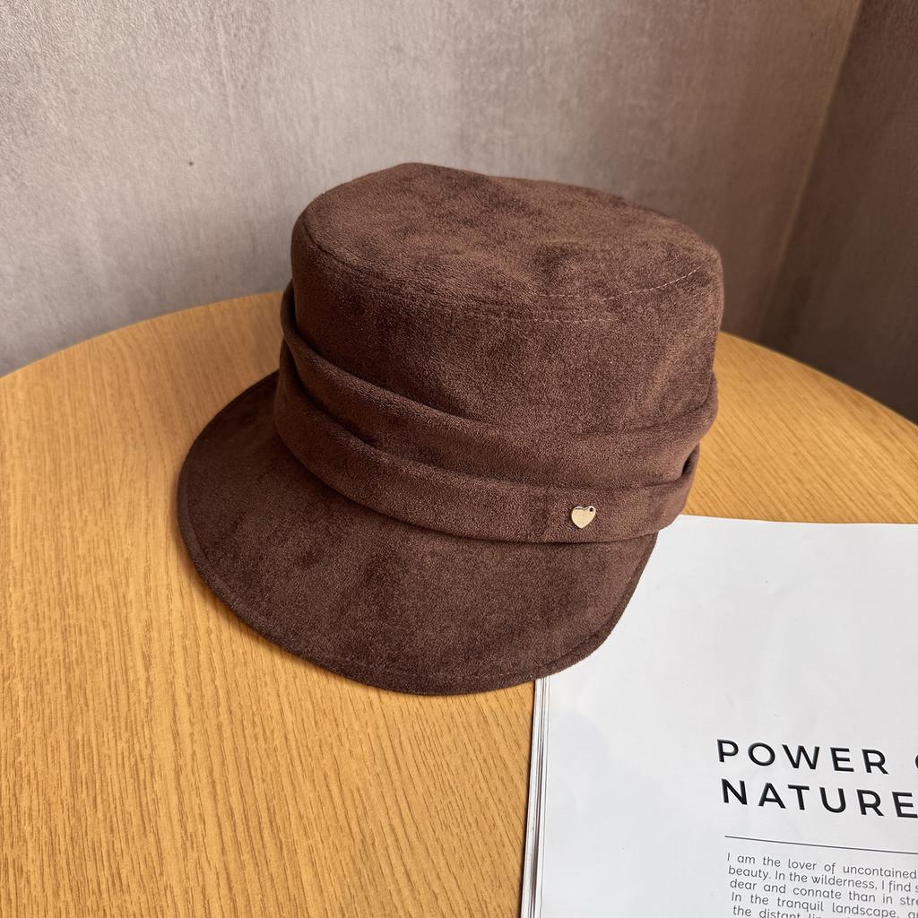 Women Solid Fashion Color Suede Flat Top Hat For Autumn And Wearing Winter
