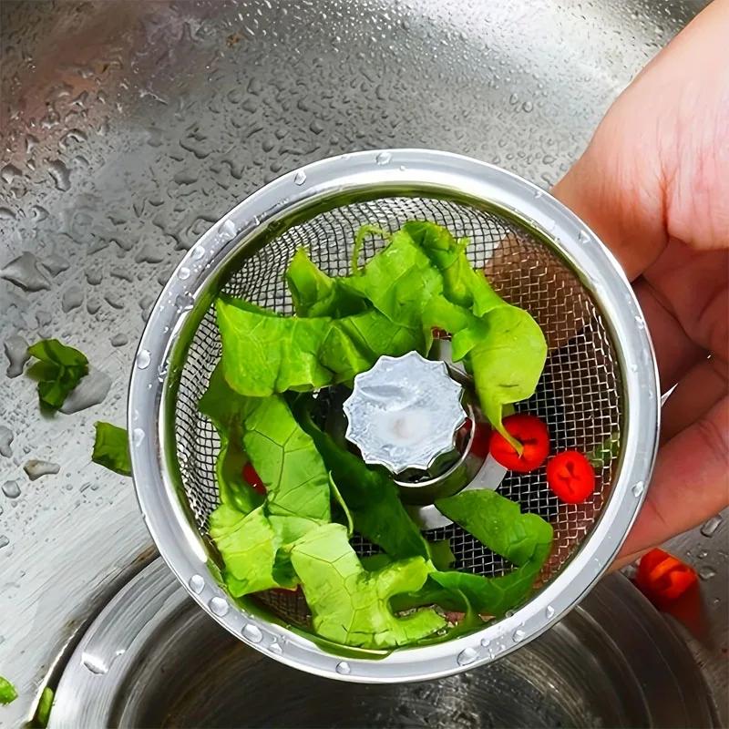 Sink Drain Strainer 2pcs-Stainless Steel Food Catcher,Kitchen Accessories With Handle and Plug,Sink Drain Filter,For Most Sinks