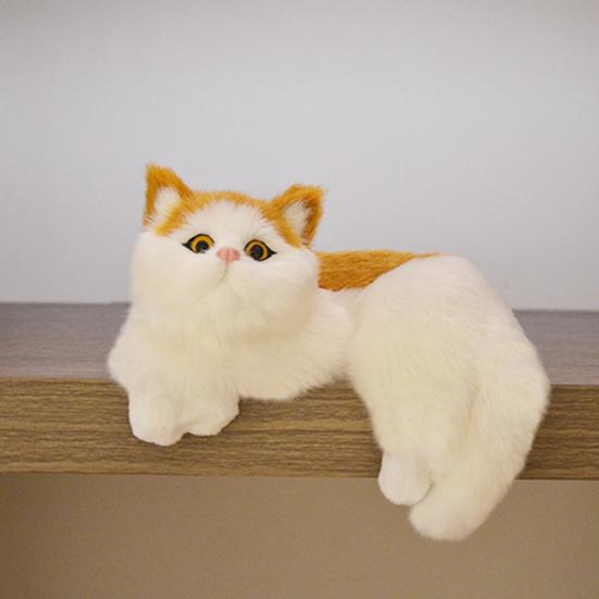 Simulation Furry Cat Ornament Plush Animal Figurine Realistic Fluffy Kitten Model Hanging Cat Decoration for Home TV Stand Shelf Decor