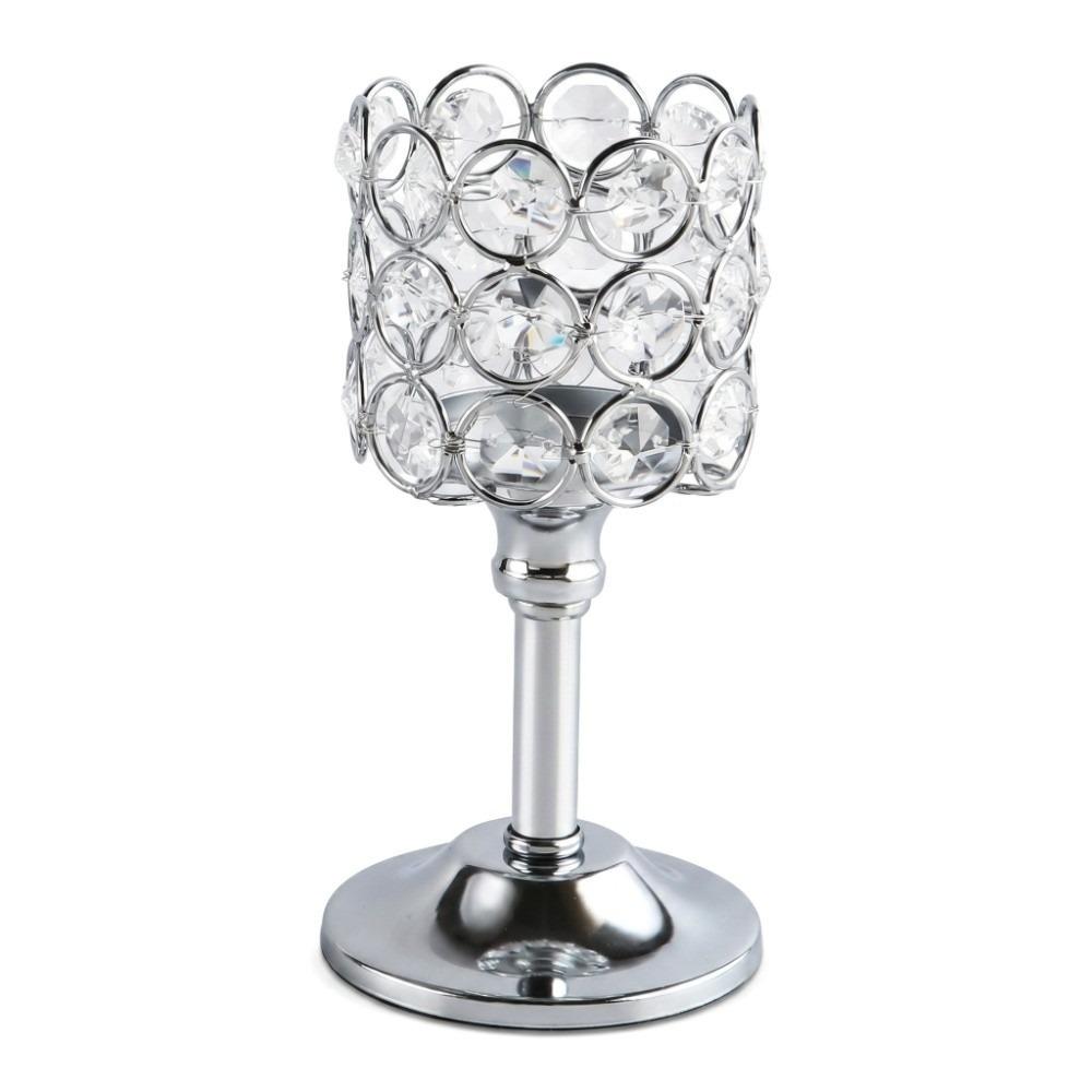 Iron & Crystal Carved Tabletop Candlestick Electroplated Decor Candelabra Floor Indoor Display