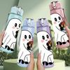 1PC Halloween Ghost Reading Book 750ml Color Plastic Sports Water Bottle Leakproof Flip Straw Lid Suitable for Sports Office Home Use