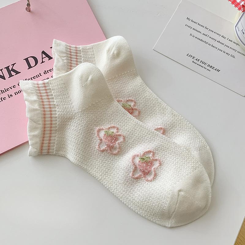 3 Pairs of Summer Thin Boat Socks for Women, Deodorizing, Sweat-absorbing, Mesh Sweet Short Socks That Don't Fall Off, Women's Socks