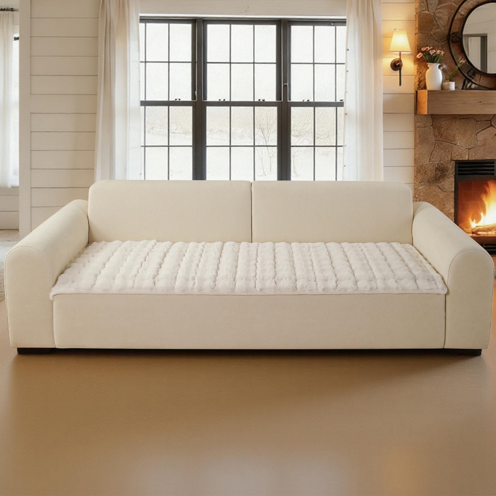 Толстый Пушистый Искусственный Мех Кролика Чехол на Диван Плюшевая Толстая Подушка на Диван Белый Нескользящий Чехол на Диван Подушка Домашний Декор Гостиная Роскошный 70x150cm белый