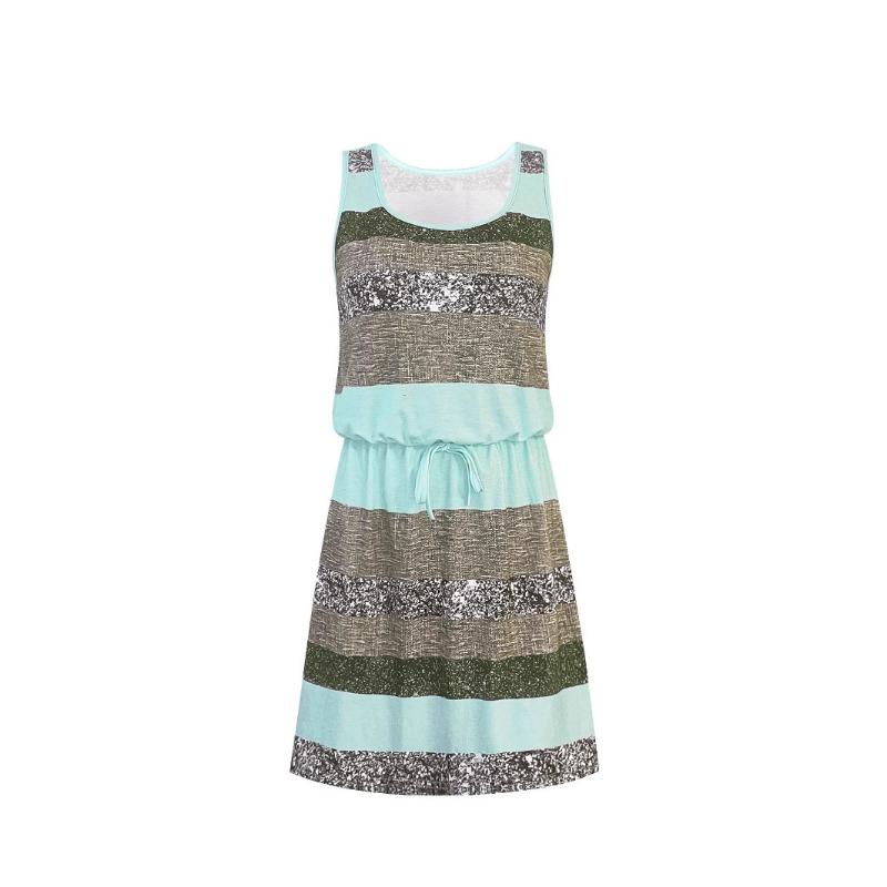 Women's Striped Print Sleeveless Dress Fashion Casual U-neck Off-the-shoulder Slip Dress