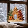 Christmas Front Entrance Sign Wooden Hanging Ornament, Multi-Layer Tree Wood Plaque Vintage Window Decor with Rope, Merry Festive Door Wall