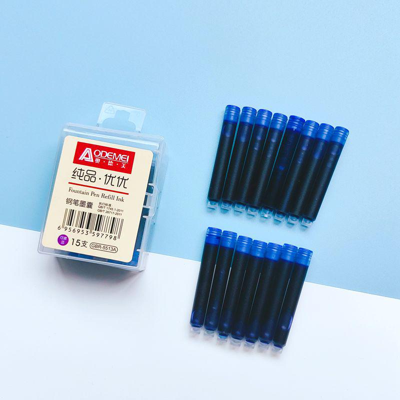 

15-Piece Odemey Student Erasable Fountain Pen Ink Cartridges: Blue, Carbon Black, and Red. 1 box of 15 pieces