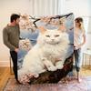 Comfortable and soft cat cherry blossom elements Japanese fresh theme pattern blanket - comfortable and warm, perfect for bed