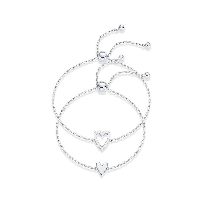 Adjustable Hollow Heart Matching Couple Bracelets, Minimal Alloy Fashion Wristband Romantic Valentine Day Gift For Lovers Daily