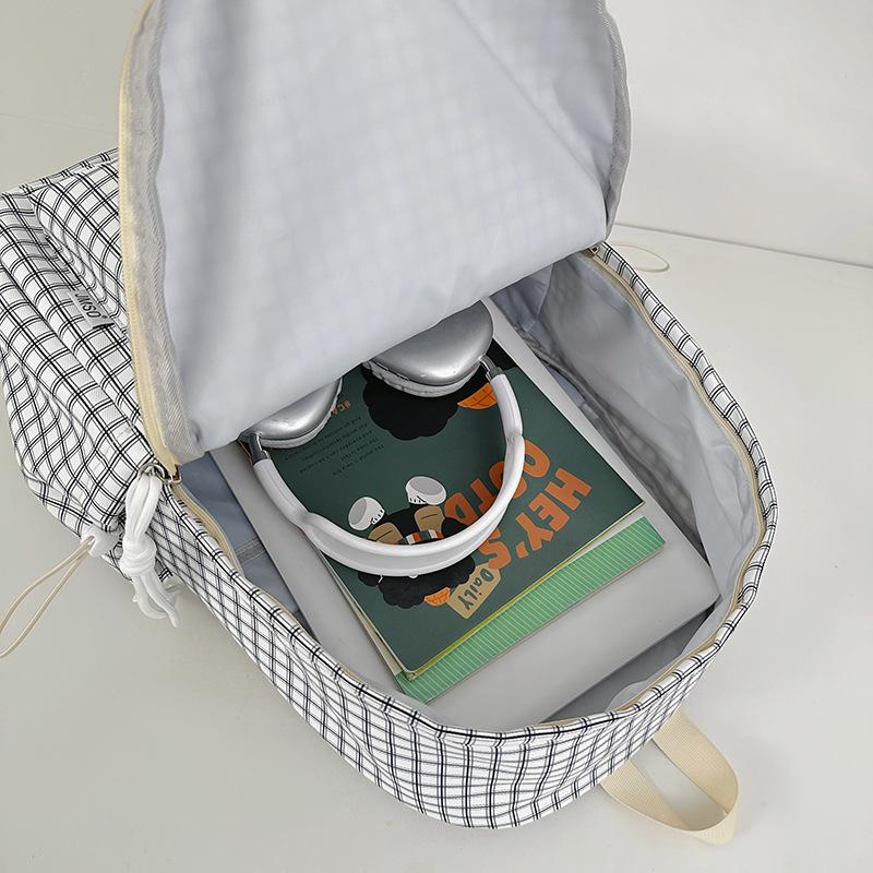 High Looks Forest Style Small Fresh Grid Girl Heart Travel Backpack Korean Version Instagram Style Student Party Class Backpack