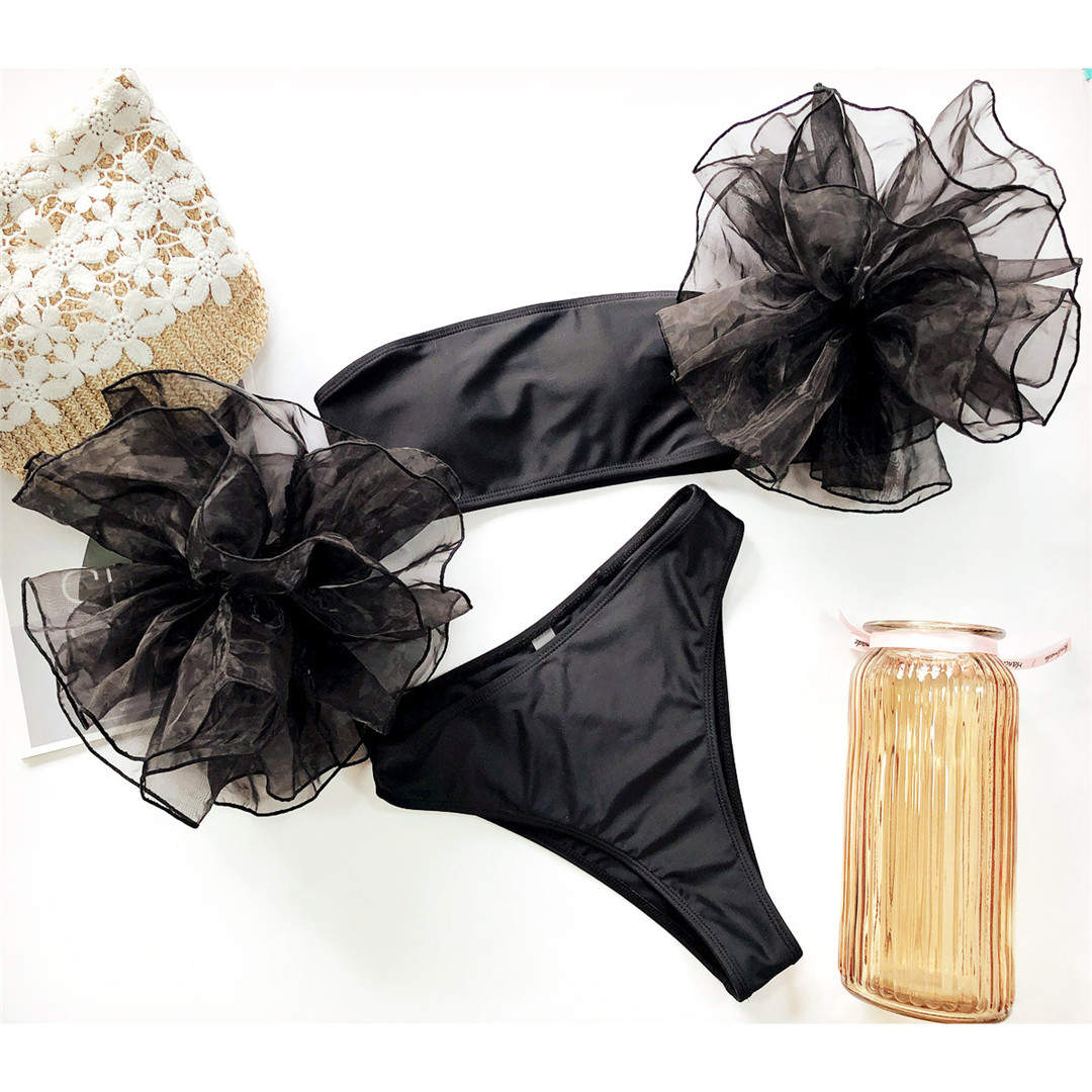 

мода сексуальный высокая талия бикини женский купальник женский купальник из двух частей бикини комплект бандо купальный костюм S чёрный