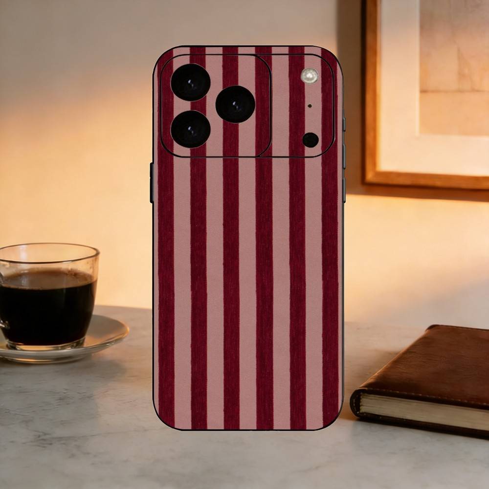 Burgund-Weiß-Streifenmuster Handyhülle Für iPhone 17,16,15,14,13,12,11 Plus,Pro Max,XS,Weiche Silikon-Schwarze Hülle