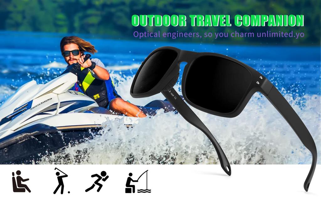 [FEISEDY] Sports Sunglasses for Men, Polarized, Large, Popular, Wellington Frame, 100% UV Protection, Fishing, Driving, Sunglasses, Mirror Lens B2234